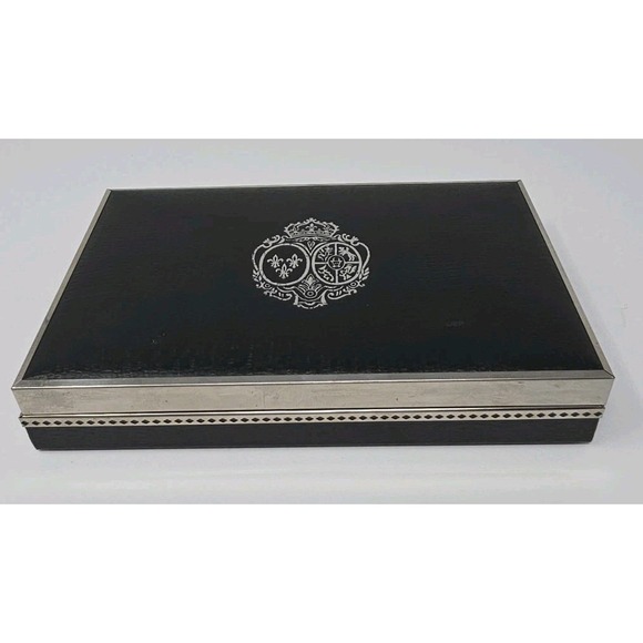 Men's Dresser Valet Jewelry Box Lidded Black Leatherette Red Velvet Vintage - Picture 4 of 12